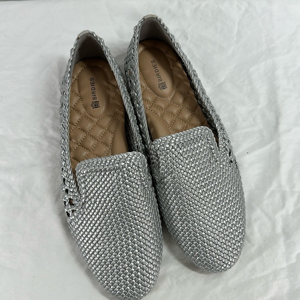 Birdies The Starling Woven Silver Slip On loafers, 8
